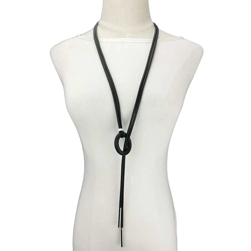 Luxe Boho Rubber & Alloy Pendant Necklace - Adjustable Black Chain