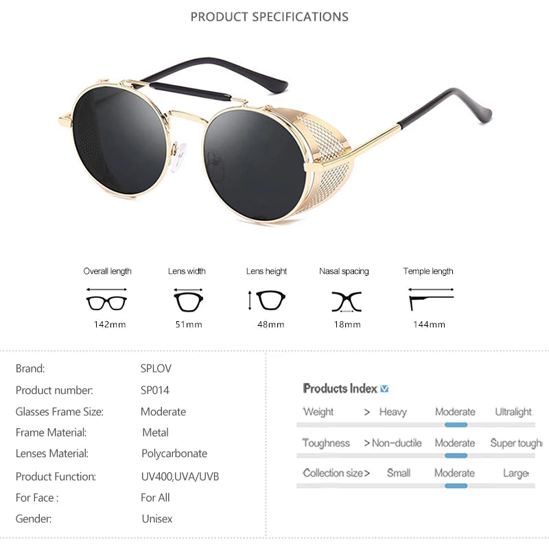 Steampunk Round Metal Sunglasses: Retro Shields UV400 | Designer Eyewear