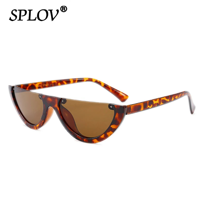 Retro Leopard Half-Frame Sunglasses: Cat Eye Vintage Shades UV400