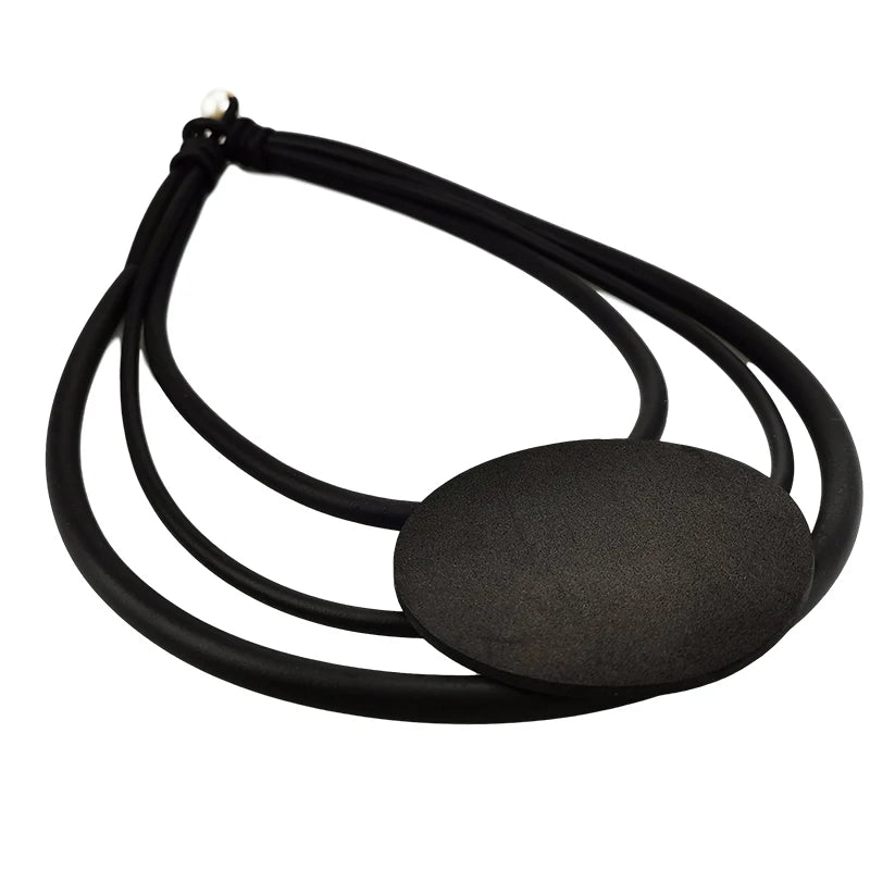 Rubber Choker Necklace - Round Pendant Sweater Chain
