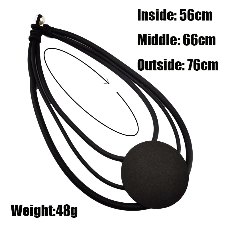 Rubber Choker Necklace - Round Pendant Sweater Chain