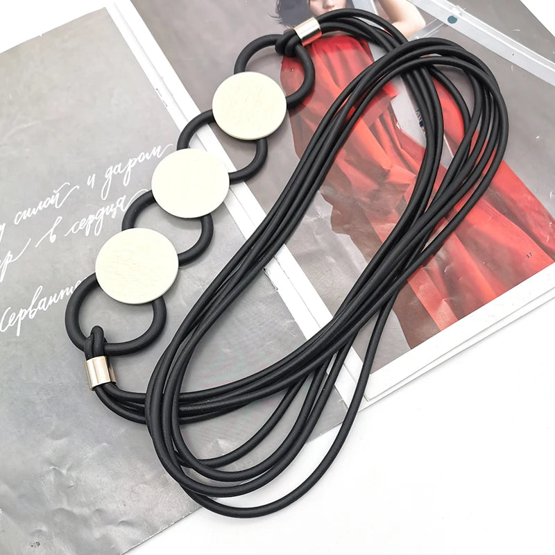 Rubber & Wood Pendant Necklace - Statement Jewelry