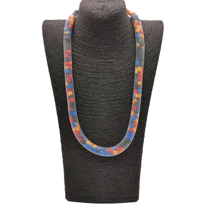 Statement Rubber Choker Necklace - Bohemian Chic Multi-Color Pendant