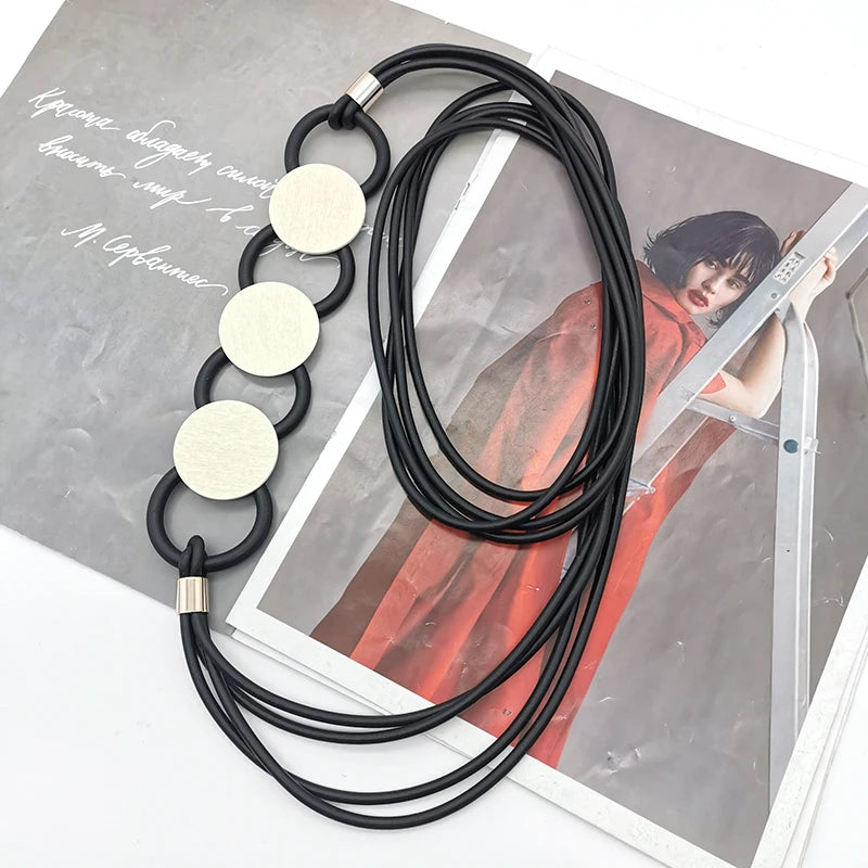 Rubber & Wood Pendant Necklace - Statement Jewelry