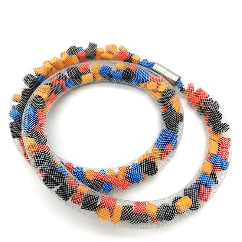 Statement Rubber Choker Necklace - Bohemian Chic Multi-Color Pendant