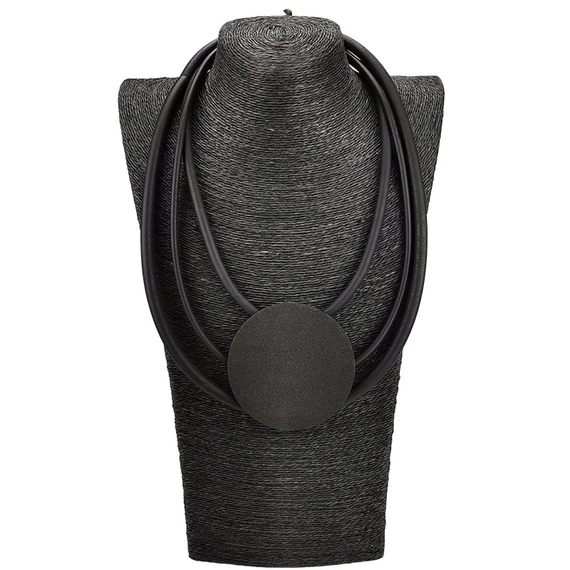 Rubber Choker Necklace - Round Pendant Sweater Chain