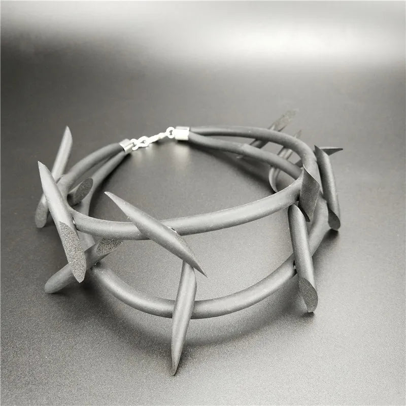 Thorn Choker - Rubber & Wood Geometric Necklace for Women