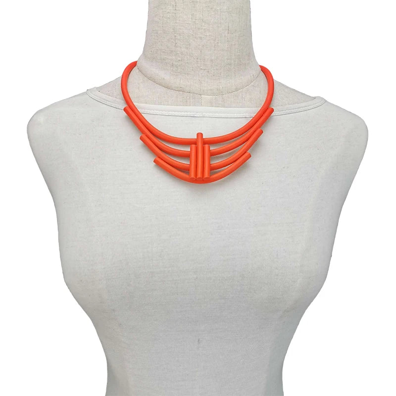 Geometric Choker Necklace - Handmade Multicolor Rubber & Aluminum