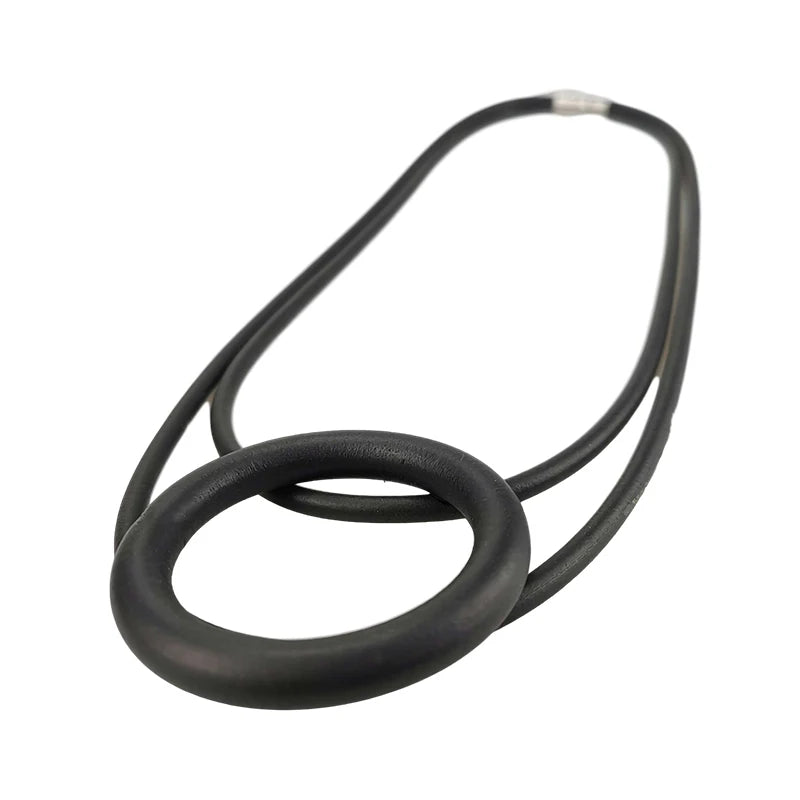 Black Rubber Choker Necklace with Round Pendant