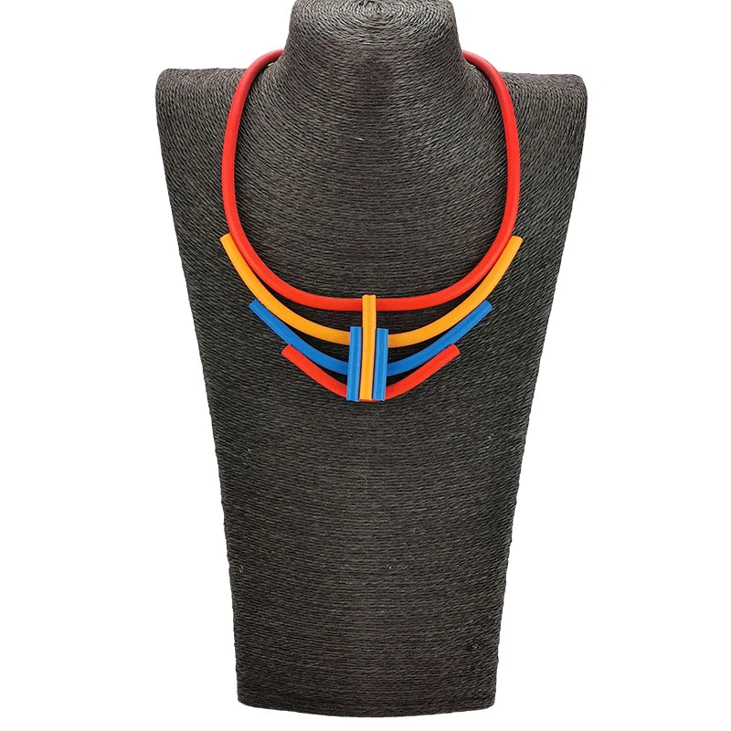 Geometric Choker Necklace - Handmade Multicolor Rubber & Aluminum