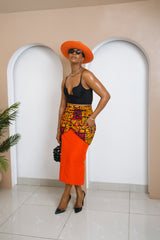 Ikenna Skirt – layered Aso oke and Ankara wrap skirt with back slit, African fusion fashion