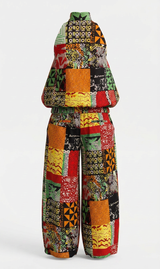Inyom Ankara Faux-Silk Frill Turtleneck Jumpsuit