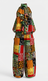 Inyom Ankara Faux-Silk Frill Turtleneck Jumpsuit