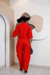 Nnekota Aso Oke Set – Red Two-Piece with Feathered Trimmings