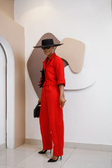 Nnekota Aso Oke Set – Red Two-Piece with Feathered Trimmings