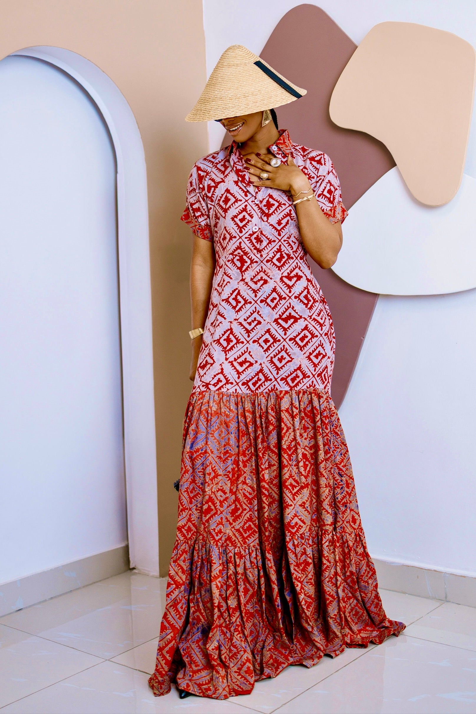 Ogbaluofu Kaftan Maxi Dress – Handmade Crepe Adire Elegance