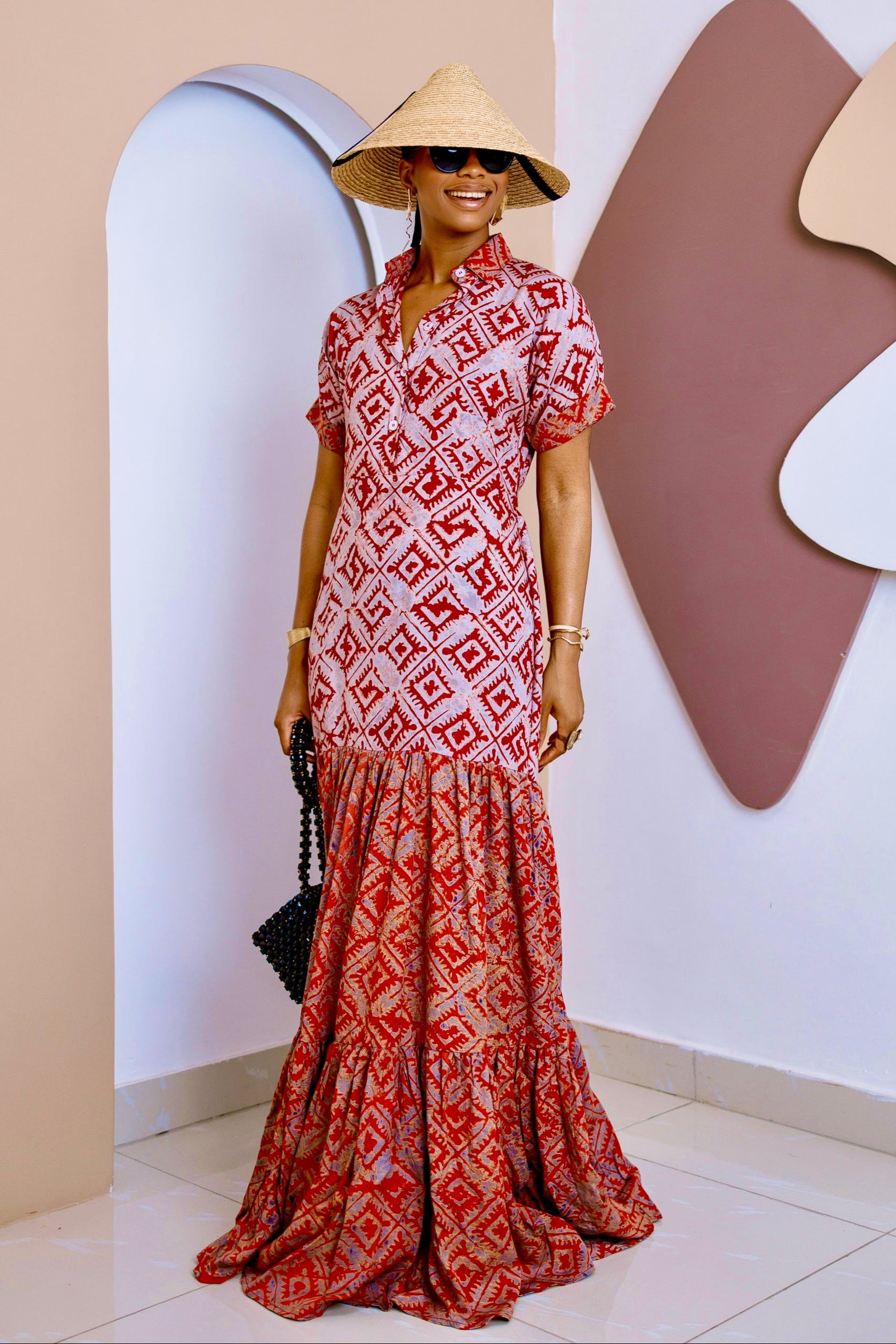 Ogbaluofu Kaftan Maxi Dress – Handmade Crepe Adire Elegance