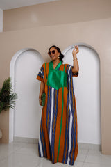 Vestido Bubu a rayas Oliaku con adorno Aso Oke