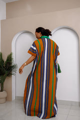 Vestido Bubu a rayas Oliaku con adorno Aso Oke