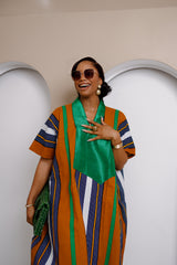 Vestido Bubu a rayas Oliaku con adorno Aso Oke