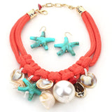 Statement Boho Necklace&Earrings Starfish&Shells Jeweory handmade for Women Girl Gift