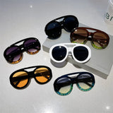 Oversized Round Goggle Sunglasses - Double Bridge Gradient Shades