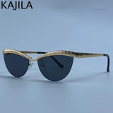 Vintage Cateye Punk Sunglasses - Unique Retro Semi-Rimless Tea Lens Eyewear