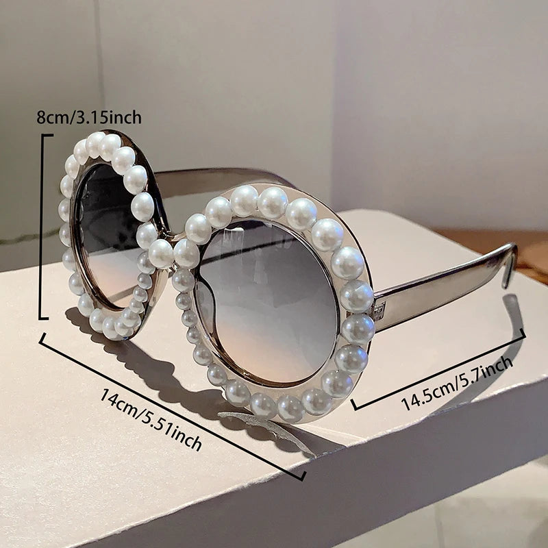 KAMMPT Pearl-Embellished Retro Round Sunglasses - Chic UV400 Shades