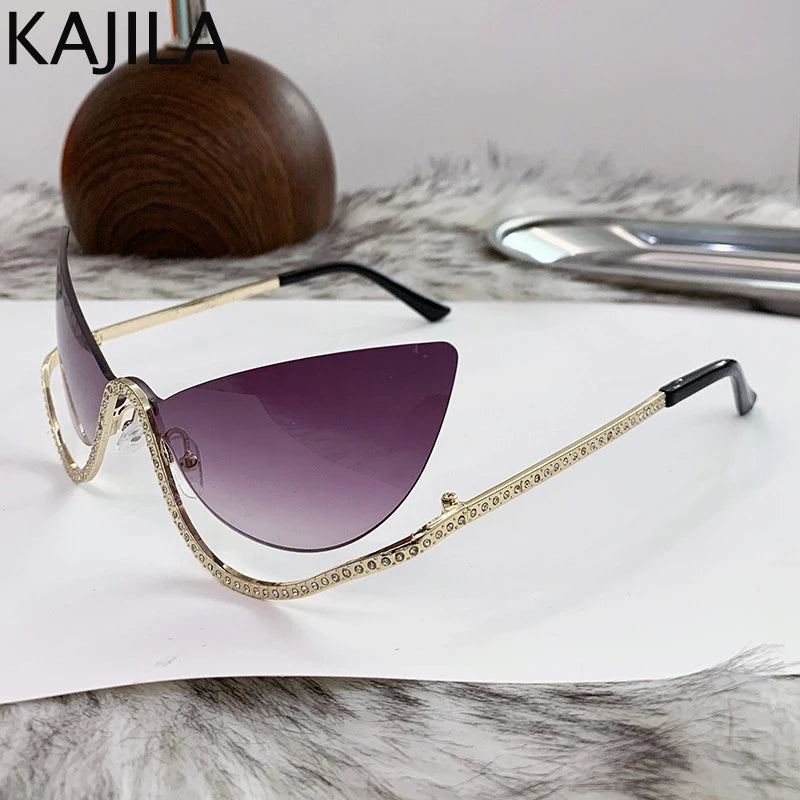 Vintage Rhinestone Cat Eye Sunglasses - Luxury Rimless Shades