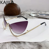 Vintage Rhinestone Cat Eye Sunglasses - Luxury Rimless Shades