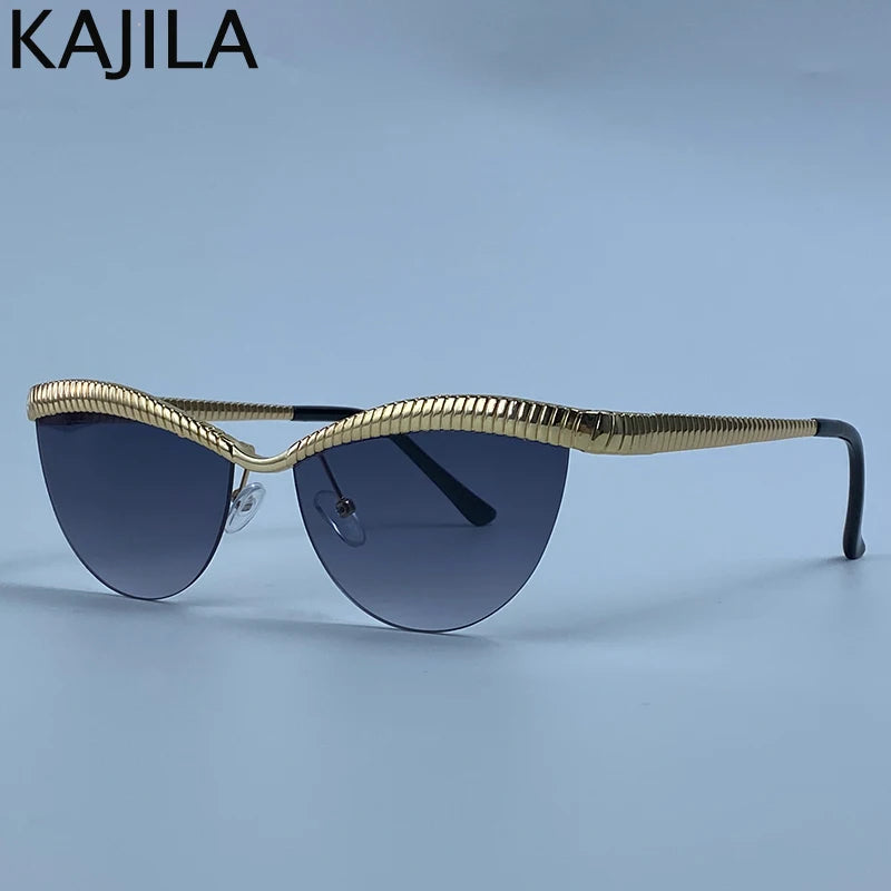 Vintage Cateye Punk Sunglasses - Unique Retro Semi-Rimless Tea Lens Eyewear