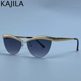 Vintage Cateye Punk Sunglasses - Unique Retro Semi-Rimless Tea Lens Eyewear