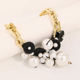 Chunky Pearl Statement Necklace – Black & Gold Chain Choker