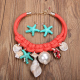 Statement Boho Necklace&Earrings Starfish&Shells Jeweory handmade for Women Girl Gift