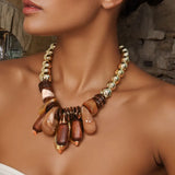 Handmade Wooden Bead Statement Necklace