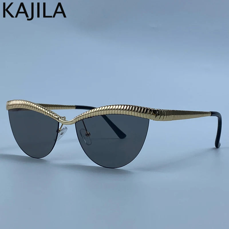 Vintage Cateye Punk Sunglasses - Unique Retro Semi-Rimless Tea Lens Eyewear