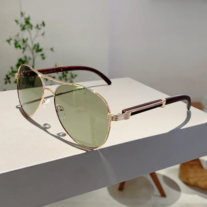 Oversize Pilot Aviator Sunglasses - Luxury Metal Shades for Women
