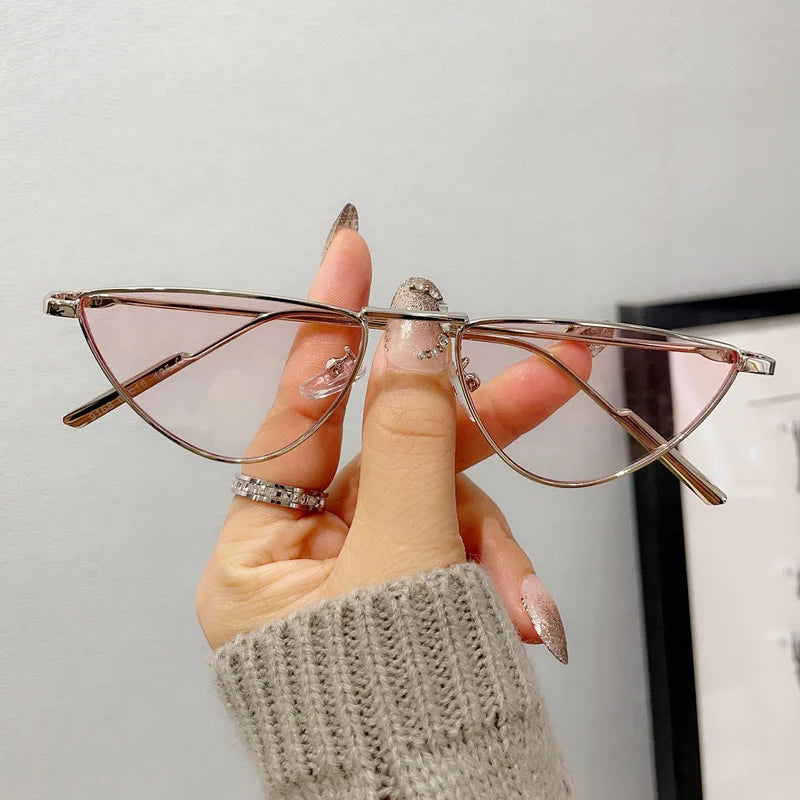 Chic Metal Cat-Eye Sunglasses - Clear Ocean Lens, UV400 Protection