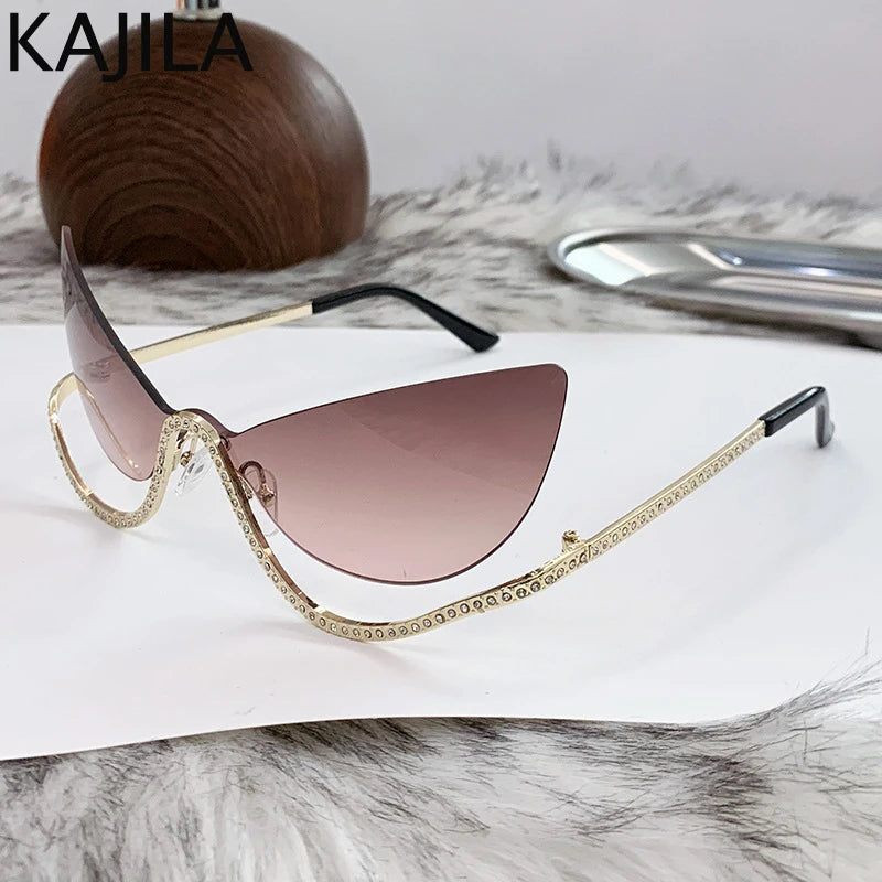 Vintage Rhinestone Cat Eye Sunglasses - Luxury Rimless Shades
