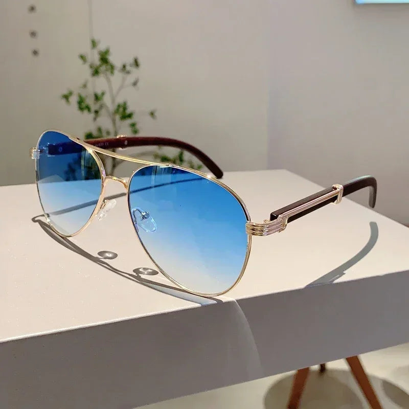 Oversize Pilot Aviator Sunglasses - Luxury Metal Shades for Women