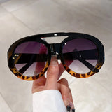 Oversized Round Goggle Sunglasses - Double Bridge Gradient Shades