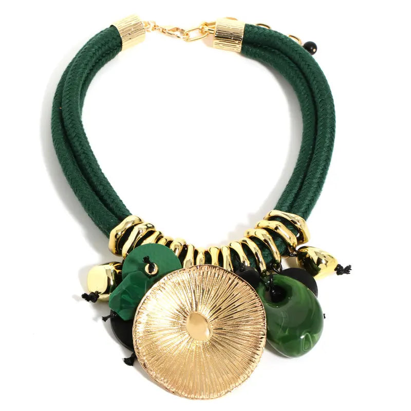 Statement Beaded Necklace with Round Pendant for Woman Girl Wedding Party Jewelry