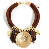 Statement Beaded Necklace with Round Pendant for Woman Girl Wedding Party Jewelry