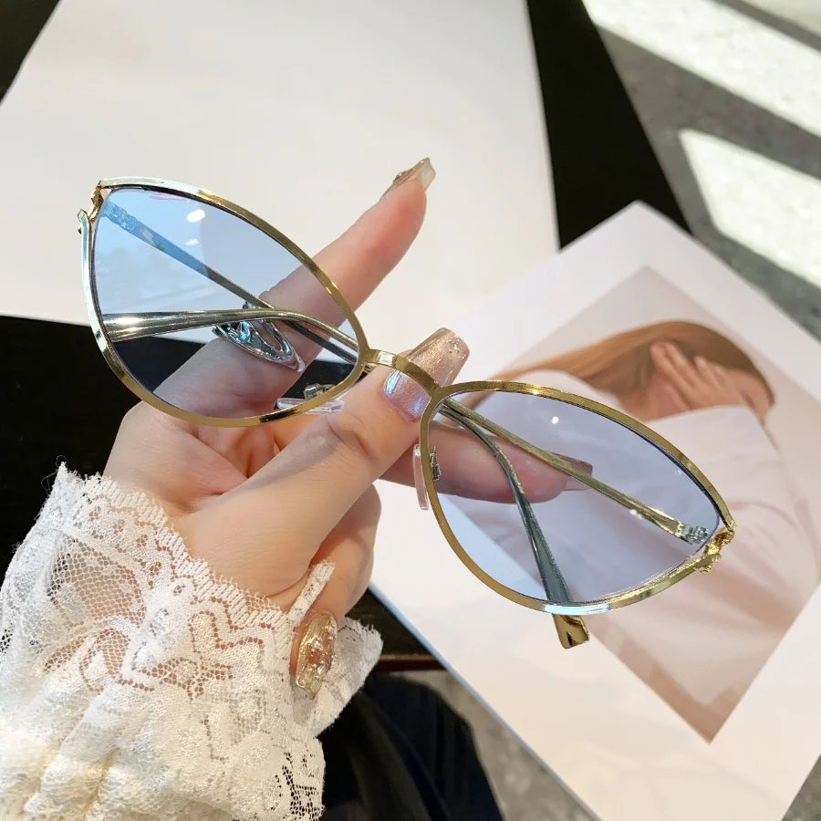 RELEN Chic Metal Cat Eye Sunglasses - Vintage Small Frame Design