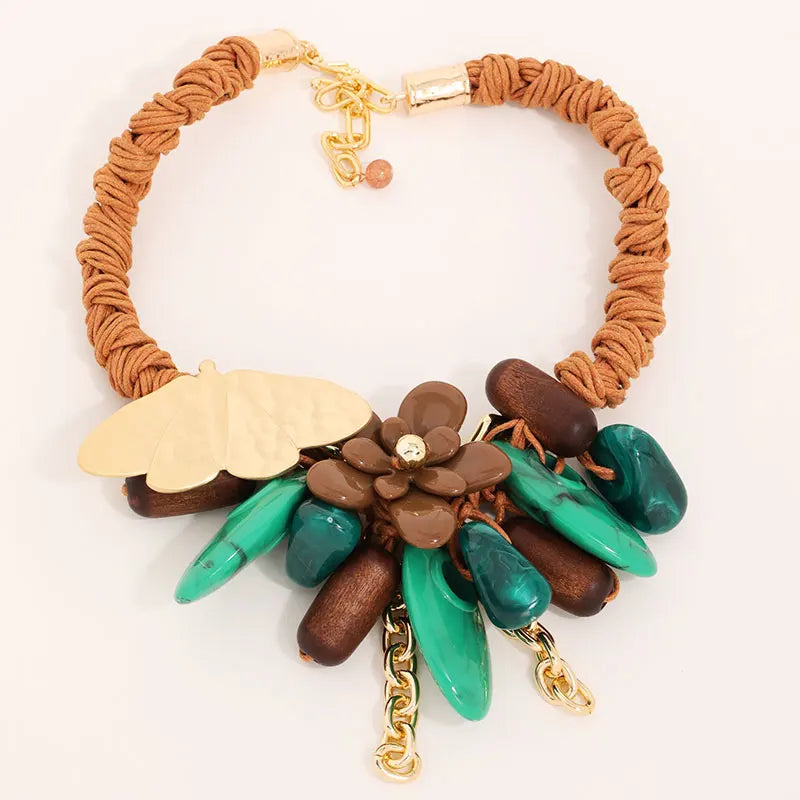 Statement Beads Necklace and Gold Butterfly Woman for Women Girl Trendy Party Jewelry