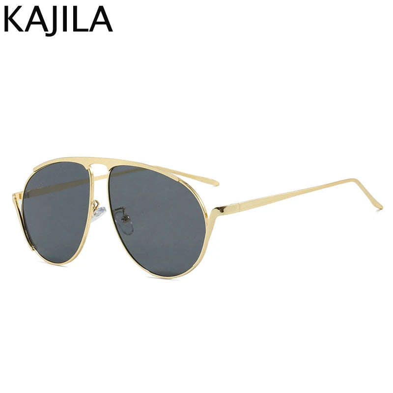 Oversized Pilot Mask Sunglasses - Luxury Punk Metal Frame Shades for Women