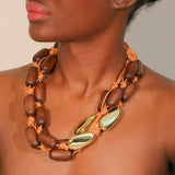 Wood & Gold Bead Necklace