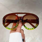Oversized Round Goggle Sunglasses - Double Bridge Gradient Shades