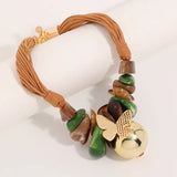 Vintage Orange Rope Necklace with Colorful Stones &amp; Gold Pendant – Artistic Statement Jewelry