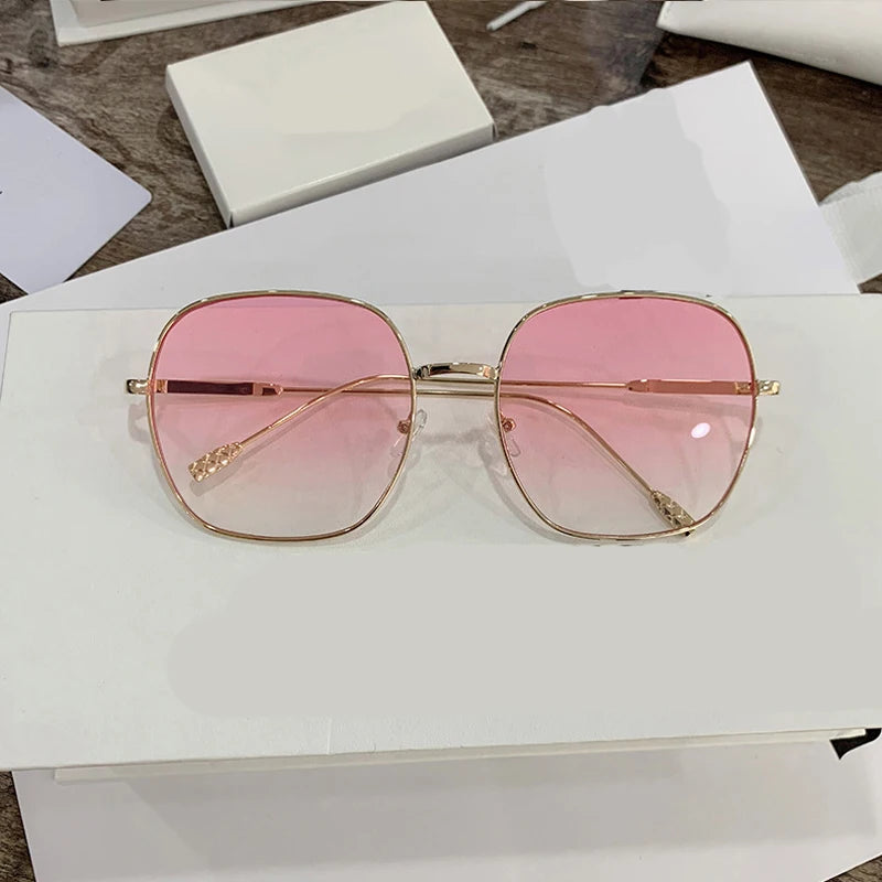 Retro Square Pink Mirror Sunglasses - UV400 Metal Frame Shades